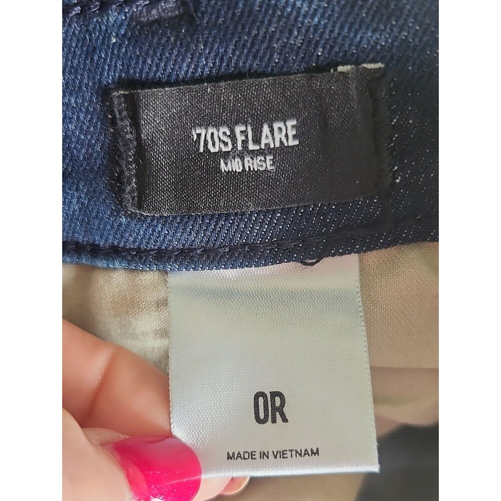 Express Dark Blue Wash Mid Rise 70s Flare Jeans, 0R - Picture 6 of 8